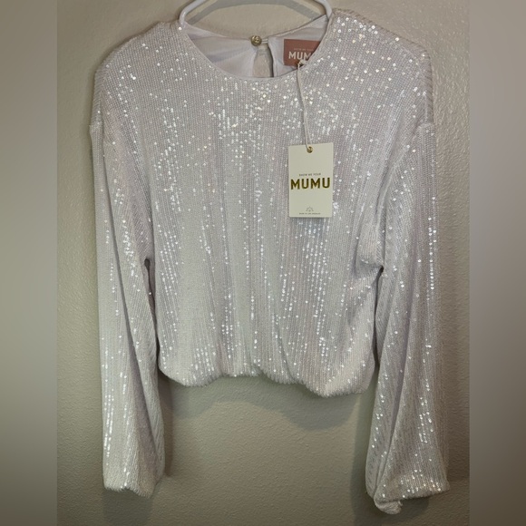 NWT SHOW ME YOUR MUMU Good Times Top in White Sequins Size S - Picture 3 of 10